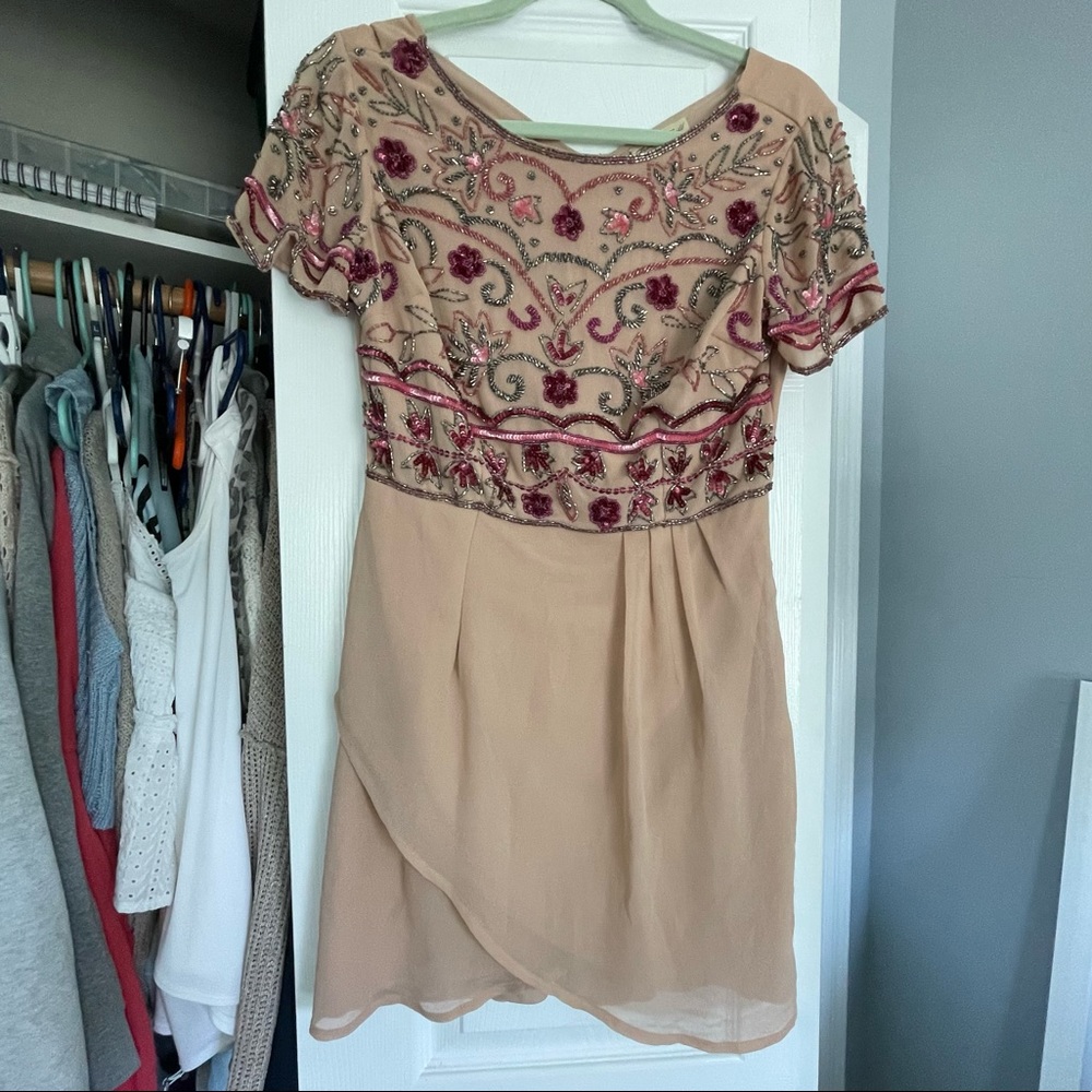 Tulip beaded detail mini dress